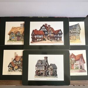 David Winter Cottages Placemats 6 Different Hard Pictures Sculptures Cork Back